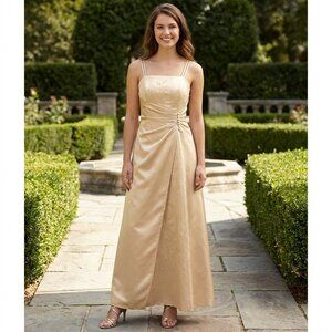 Dollar Fashion #3449 Bridal Satin Bridesmaid Formal Gown-Size M-GOLD-NWTags